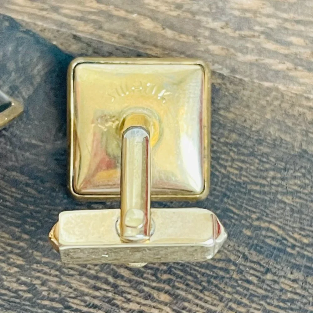 Vintage Swank Abalone Mother of Pearl MAP Shell Gold Tone Cuff Links